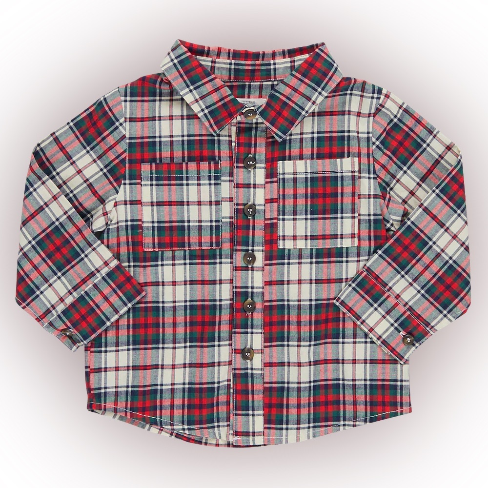 Pink Chicken Blue Rooster Kids Boys Jack Shirt Holly Tartan